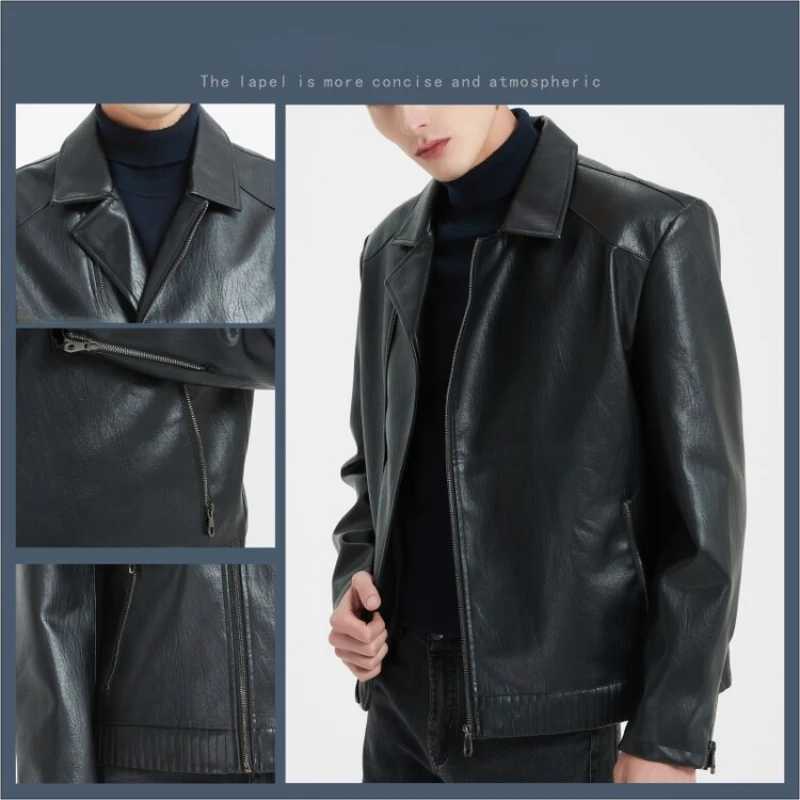 Mens PU Leather Jacket Fashion City Imitation Leather Business Leisure Business Motorcycle Jacket M-4XL HandsomeX240913