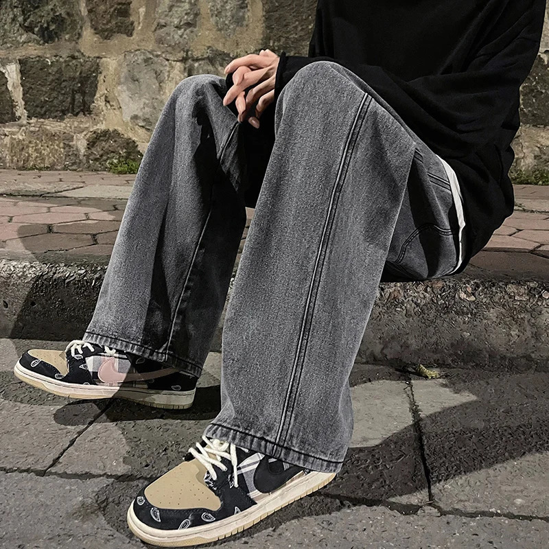 Mens Jeans Korean Version Student Casual Pants High Street Straight Loose Wide Leg Jeans Black Grey Blue Baggy Jeans 240911