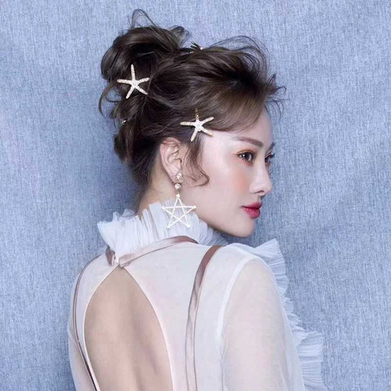 Koreas starfish hair clip Wedding gown accessories rhinestones Accessories Hair pearls hairpins ornamentsX240913