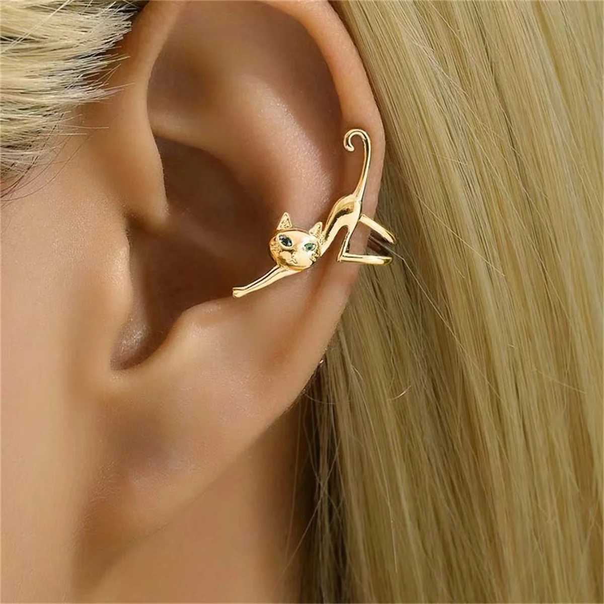 1Pc Cute Cat Ear Clip Elegant Green Eyes Charm Earrings Fashion Creative Punk Style Jewelry Birthday Party Personalized GiftX240913