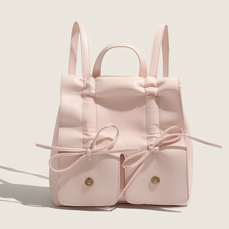 Trendy Fashion Womens Backpack Silver Bow Korean Handheld Bag Casual Texture Niche Multi functional Outdoor Travel Bag 240912