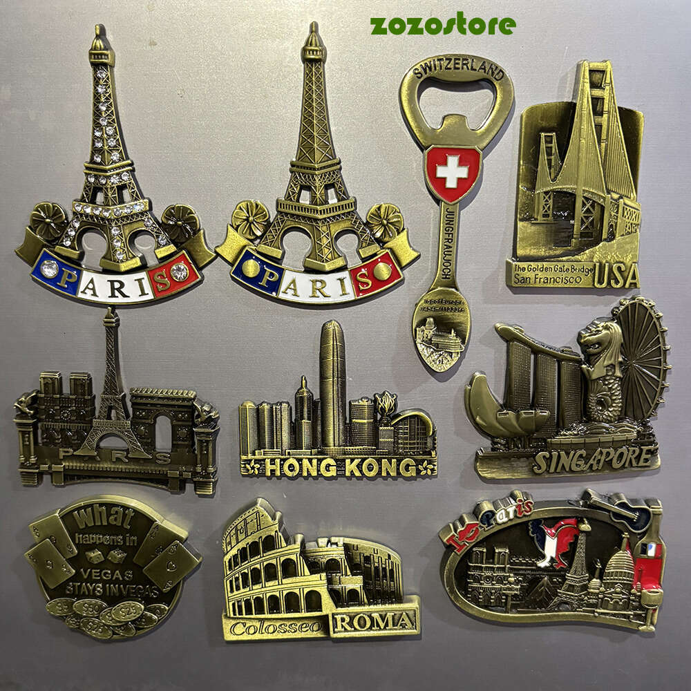 3D Metal Fridge Magnets France Paris USA Singapore Italy Switzerland Hong Kong Scenic Tourism Souvenir