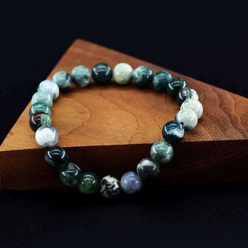 Real Tree Pattern Agate Bead Bracelet for Women Genuine Natural Moss Agate Bracelet for Men Energy Stone Treatment Moisturizing W240913