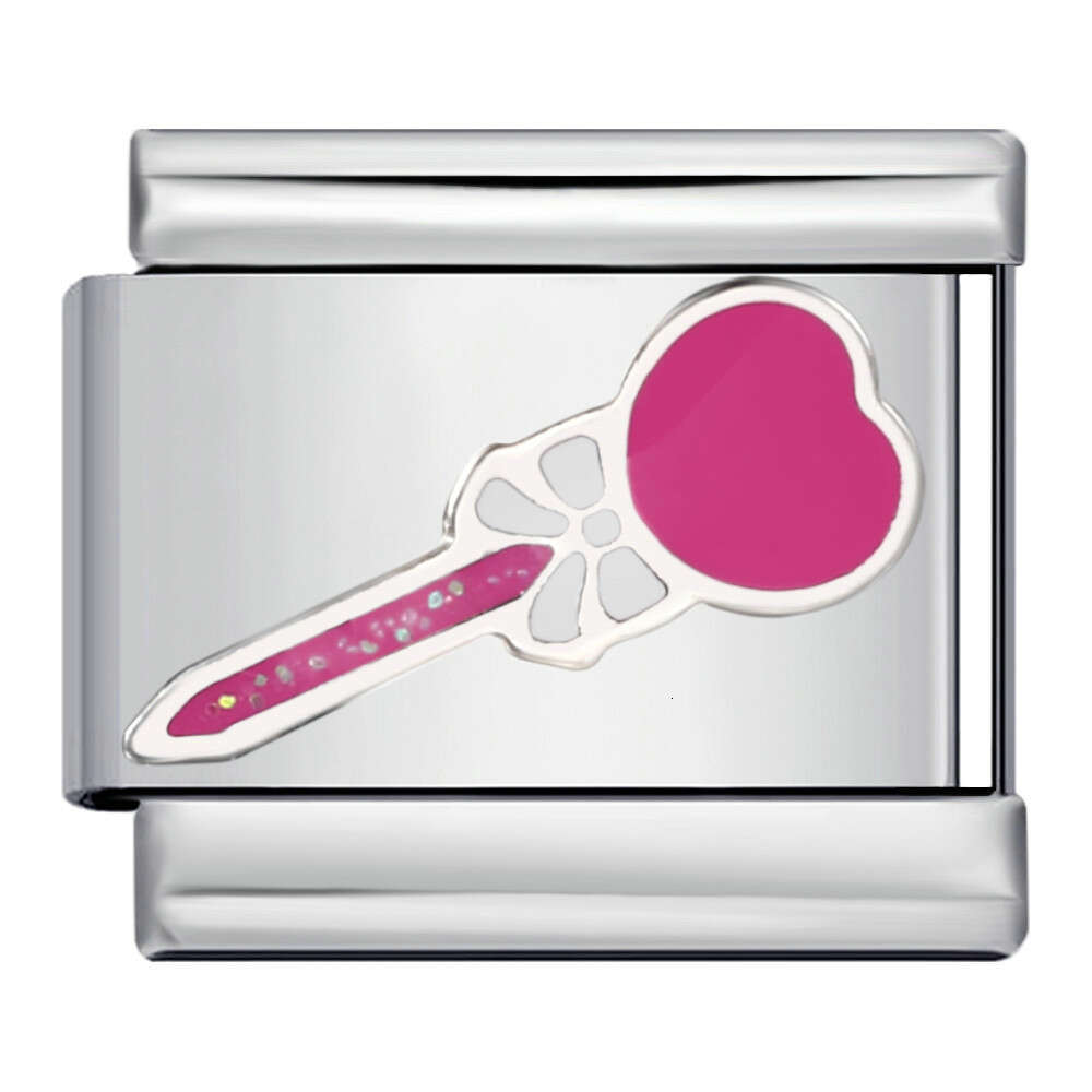 Romantic Pink Girl Heart Bead Titanium Welding Enamel DIY Bracelet Fairy Gift Italian Charm Links Stainless Steel Fit 9Mm Jewelry Making Gifts