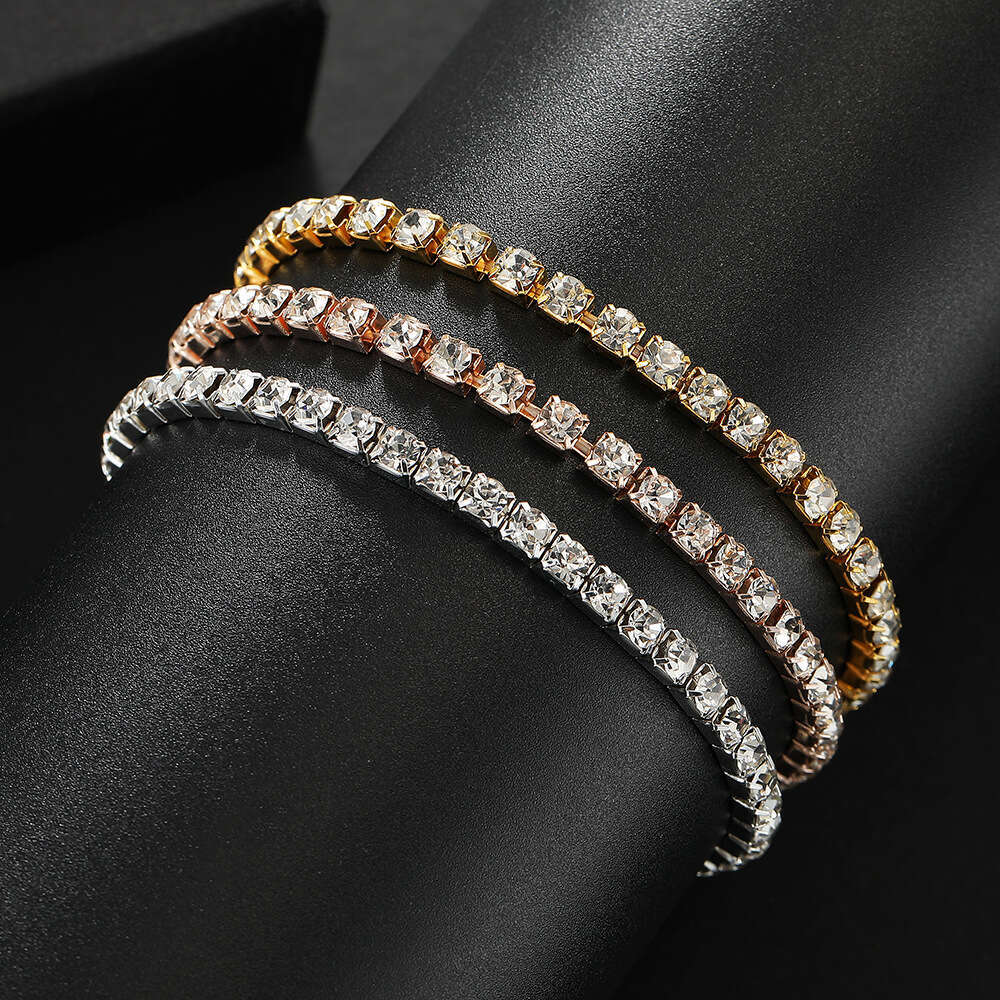 New single row square zircon inlaid bracelet for women fashionable and simple single row full diamond tennis chain wholesale Gold Plate Diamond design