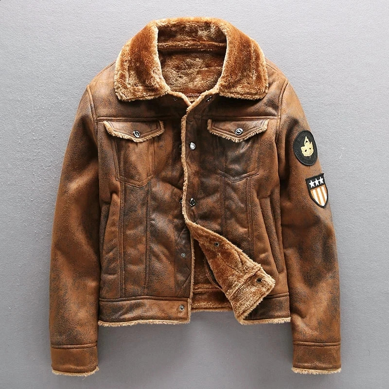 Mens Winter Thick Warm Military Bomber Pu Jacket Tactical Faux Leather Jackets Outwear Fleece Coats Fur Inner Windbreaker 240912