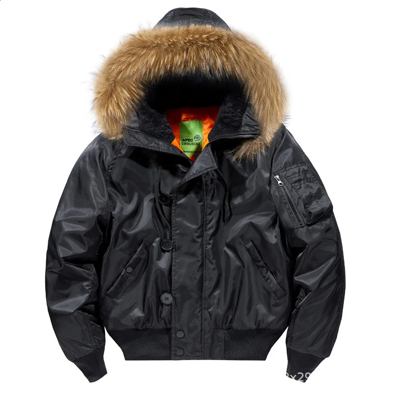 N2B Flight Jackets Men Tactical Winter Parkas Fur Hooded Cotton Padded Bomber Coat US Air Force Thick Thermal Outerwear 240912
