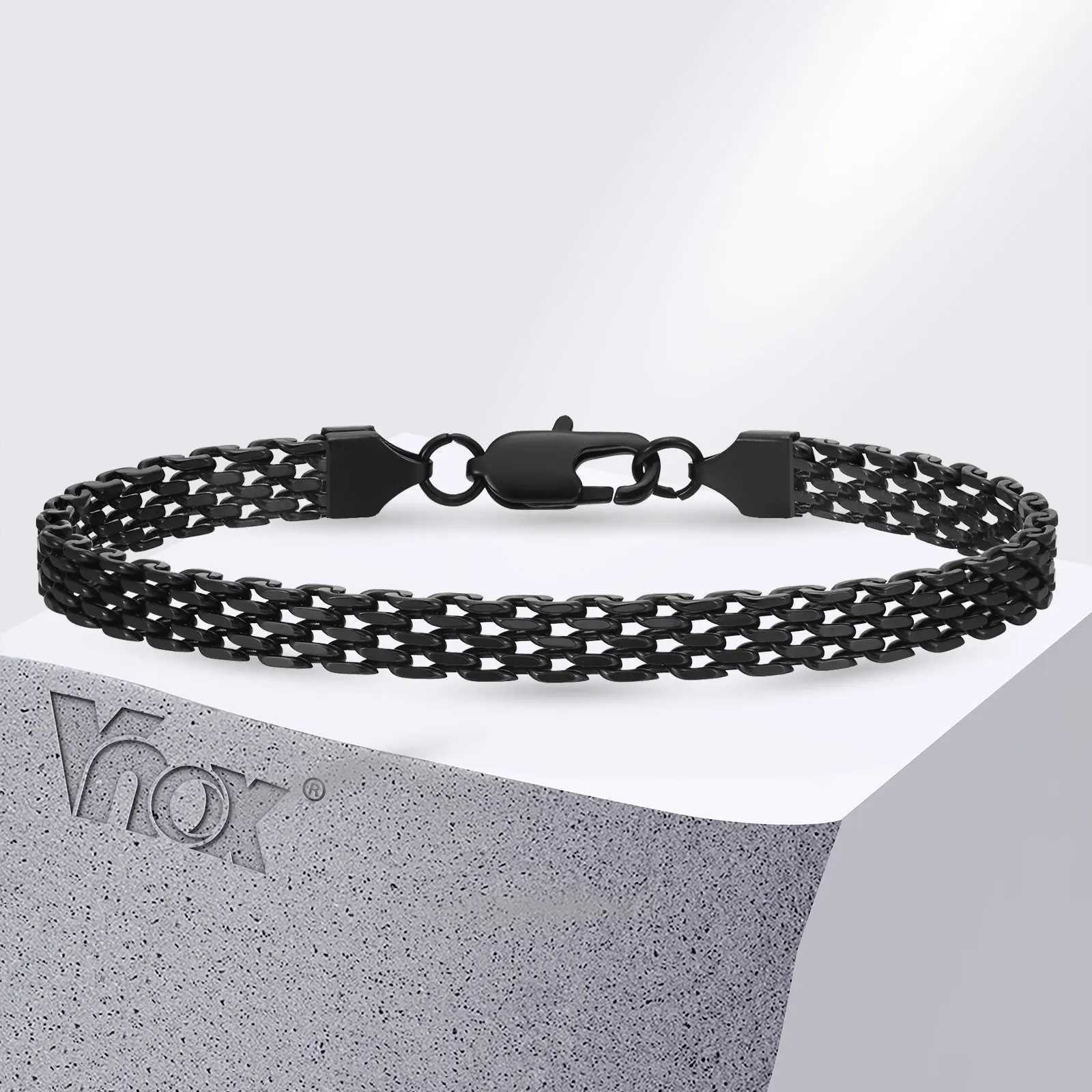Vnox Lightweight 6mm Unisex Chain Bracelets Black Gold Color Mesh Links Chain Wristband for Women Men Dainty Simple JewelryX240913