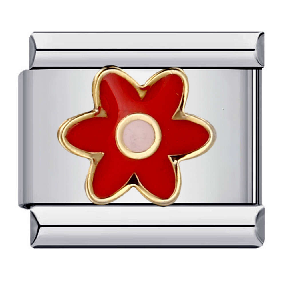 Titanium Steel Gold Plated Italian Personalized Enamel Welding Pattern Bracelet Italian Charm Links Stainless Steel Fit 9mm Bracelet Jewelry DIY Makin