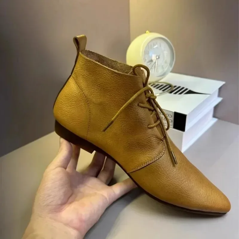 British Style Lace Up Boots for Women 2024 Winter New Women's Soft Casual Leather Shoes New Simple and Versatile Ladies d9cb