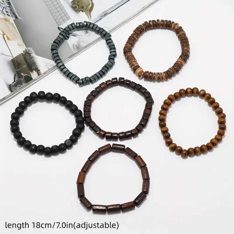 6-piece/set fashionable mens handmade bead bracelet retro style multi-layer elastic wooden bead coconut shell charm bracelet W240913