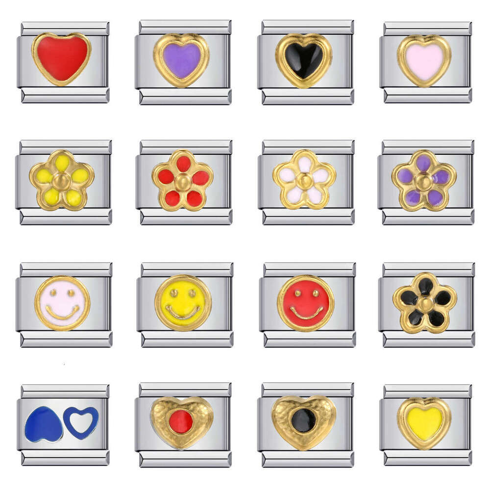 Italian Module Stainless Steel Welding Drip Oil Colored Smig Face wer Elastic Bracelet Italian Charm Bracelet Fit 9mm Bracelet Jewelry DIY Making Gift