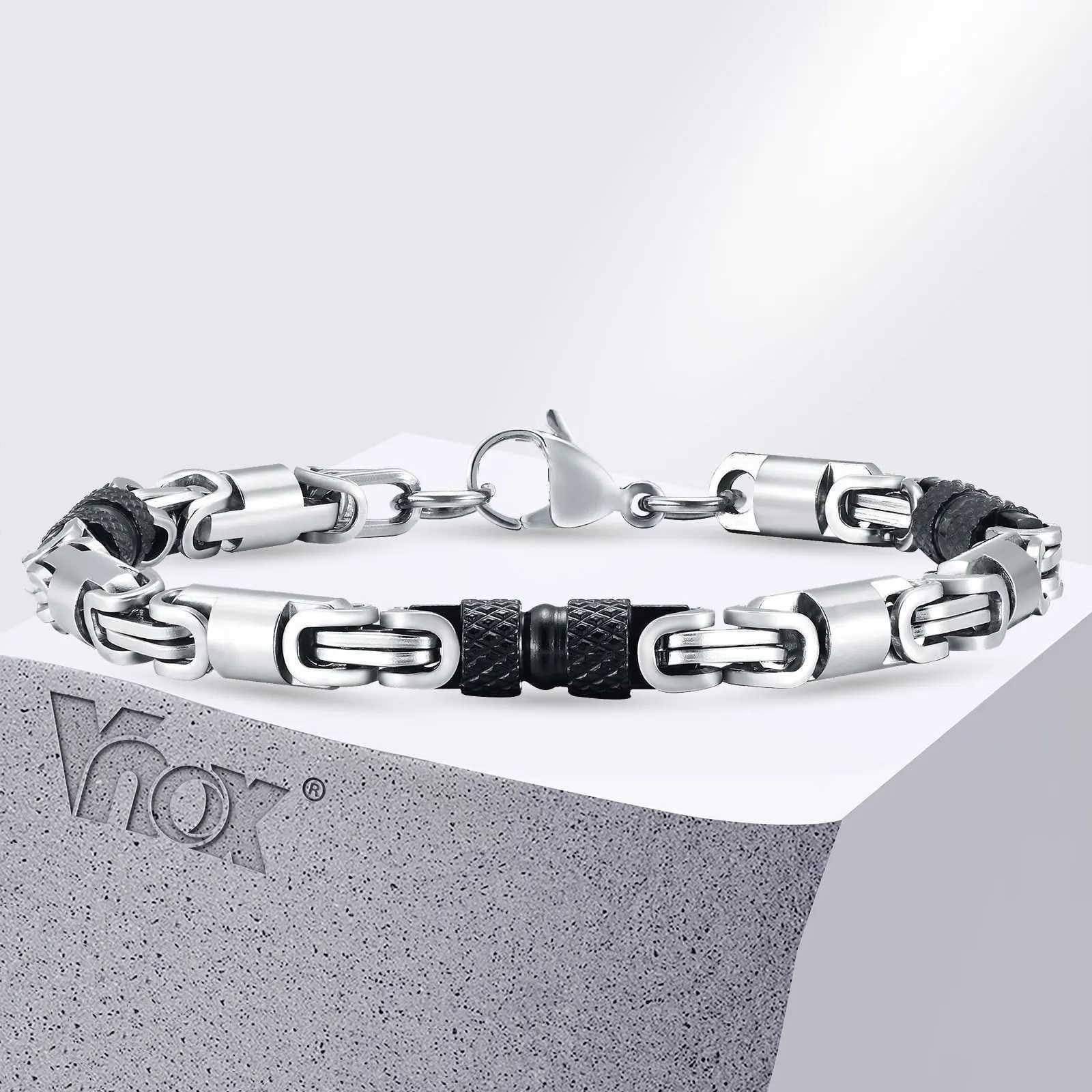 Vnox 6mm Cool Byzantine Bracelets for Men Boys Black Silver Color Stainless Steel Link Chain WristbandPunk Rock Hiphop JewelryX240913