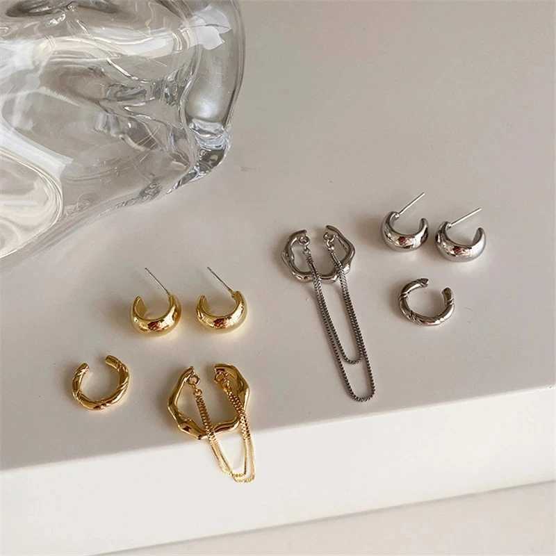 4PCS/SET New Design Gold Color Silver Plated Geometric Irregular Tassel Chains Clip Earrings for Women Non Pierced Ear Cuff 2023X240913