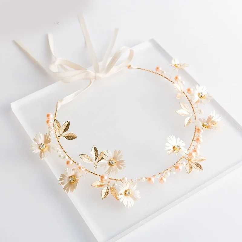 Pearl Flower Chain Hair Band Fairy Headdress Wedding Decoration Chinese Style Brides Hair AccessoriesX240913