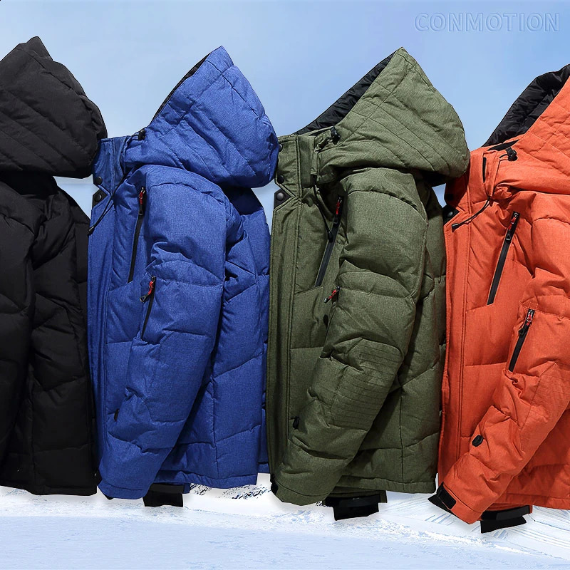 Winter Down Jacket Men White Duck Coat Windproof Warm Travel Camping Overcoat in Thicken Solid Color Hooded Male Clothing 240912