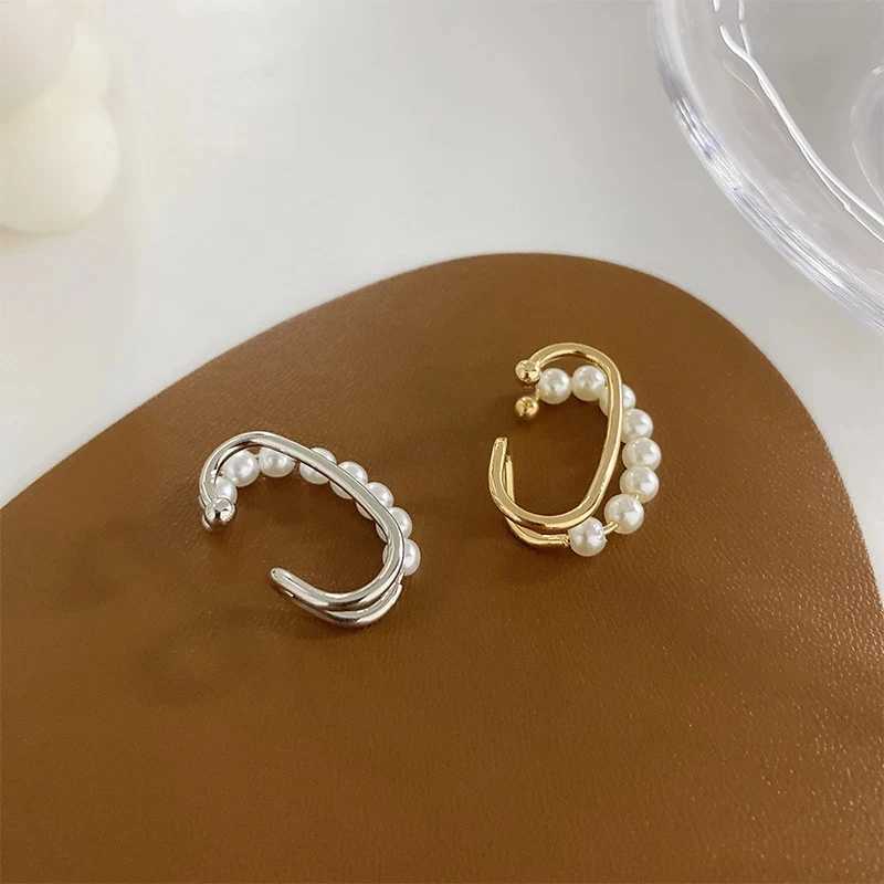 New Korean Retro Gold Silver Color Double Layers Pearl Earcuff Fake Piercing Clip on Ear Cuff Earrings for Women Fashion JewelryX240913