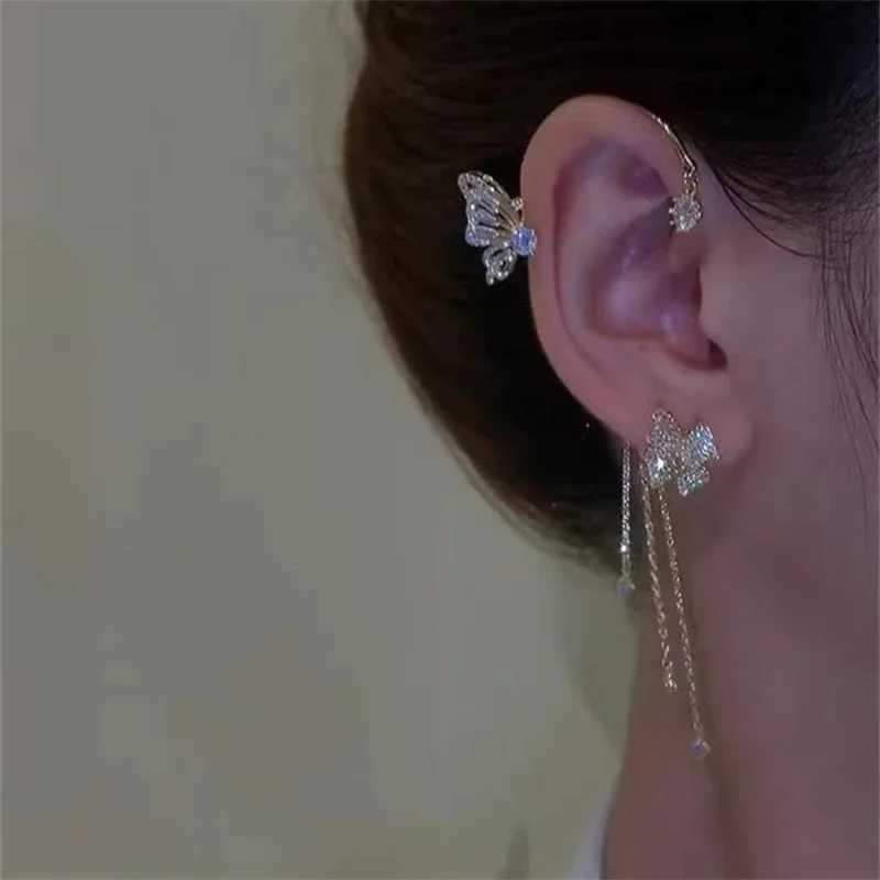 Korean Sparkling Zircon Flower Butterfly Ear Cuff Without Piercing Tassel Clip Earrings for Women Simple Ear Clip Fine JewelryX240913