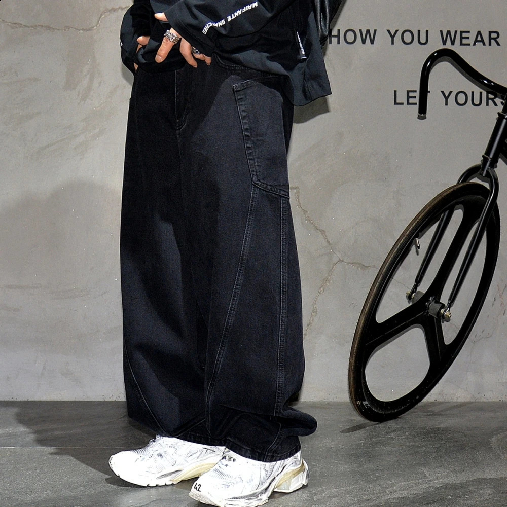 Japanese Streetwear Hip Hop Stacked Baggy Jeans For Mens Clothing High Quality Black Skateboard Jeans Denim Pants Male Trousers 240912