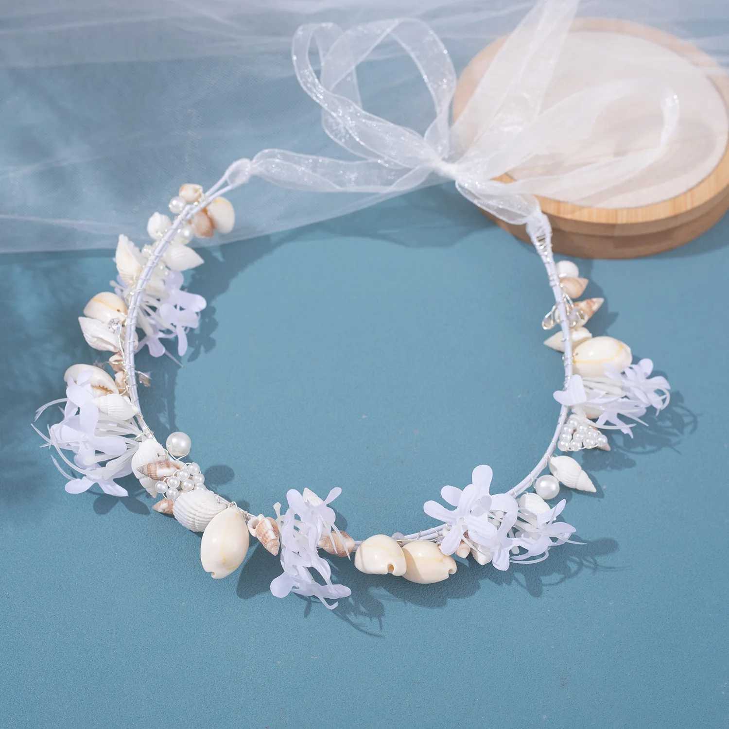 Handmade Garland Headband Seashell Hairbands Flower Designs Beach Party Prop Headpieces for Women Bride Wedding Hair JewelryX240913