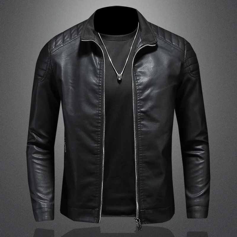Mens Leather Clothing Fashion Slim Fit Zipper Leather Jacket Solid Casual Jacket Moto Biker Leather Coat Men Motorcycle JacketX240913