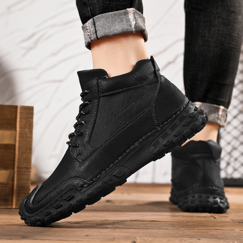 Winter plush Martin high top, lace up, warm cotton boots, men's casual oversized leather boots