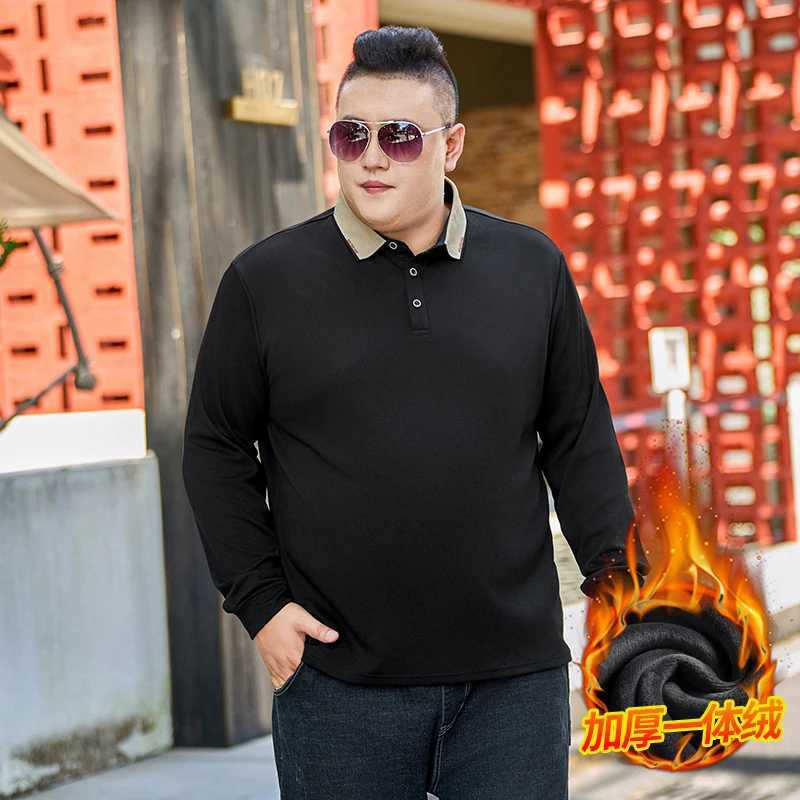 Long sleeved polo shirt mens plus size 9XL 8XL autumn new item 152cm large bra 7XL 6XL wool lining warm and loose basic top W240913