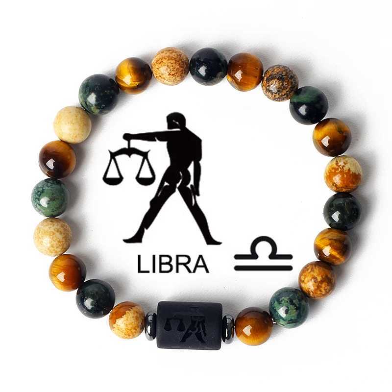12 Constellation Charm Bracelet Mens Fashion Tiger Eye Stone Bead Bracelet Virgo Leo Libra Couple Jewelry W240913