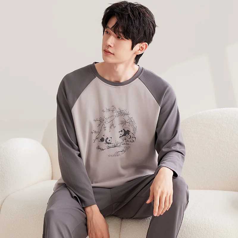 Brown Panda Men Pajamas Sets Cute Casual Long Sleeves Long Pants Autumn Winter Sleepwear Boys Pyjamas Cozy Pijamas Soft Male Pjs Y240913