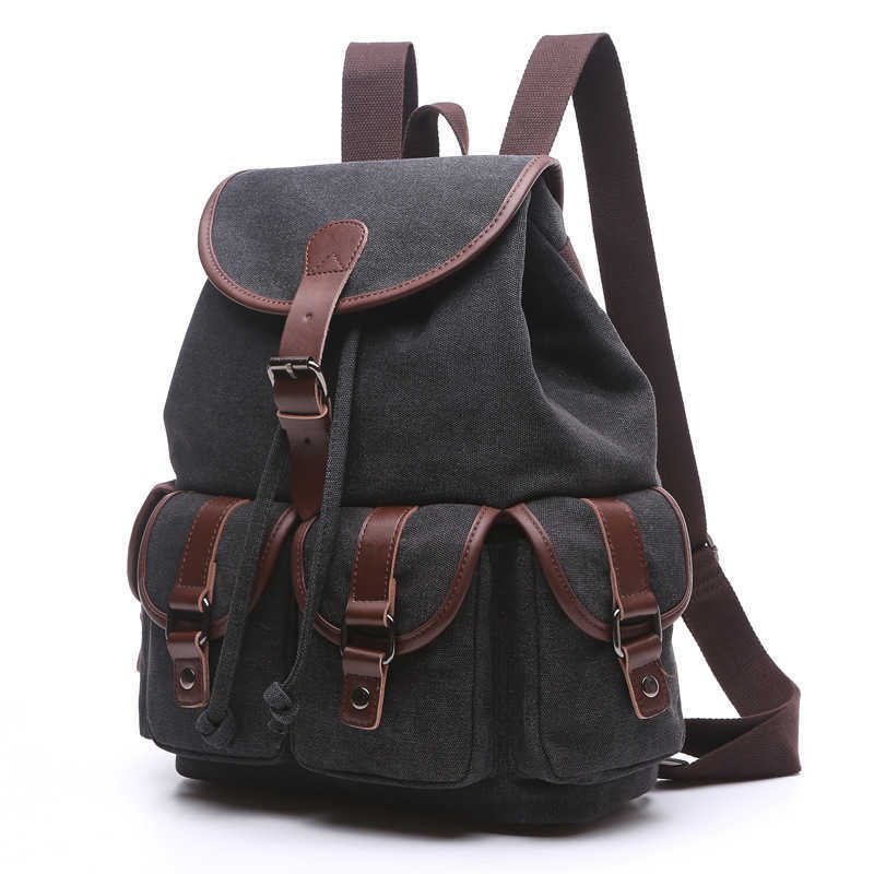 Canvas Backpack Korean fashion women's backpack student solid color Multi Pocket outdoor travel bag 240915