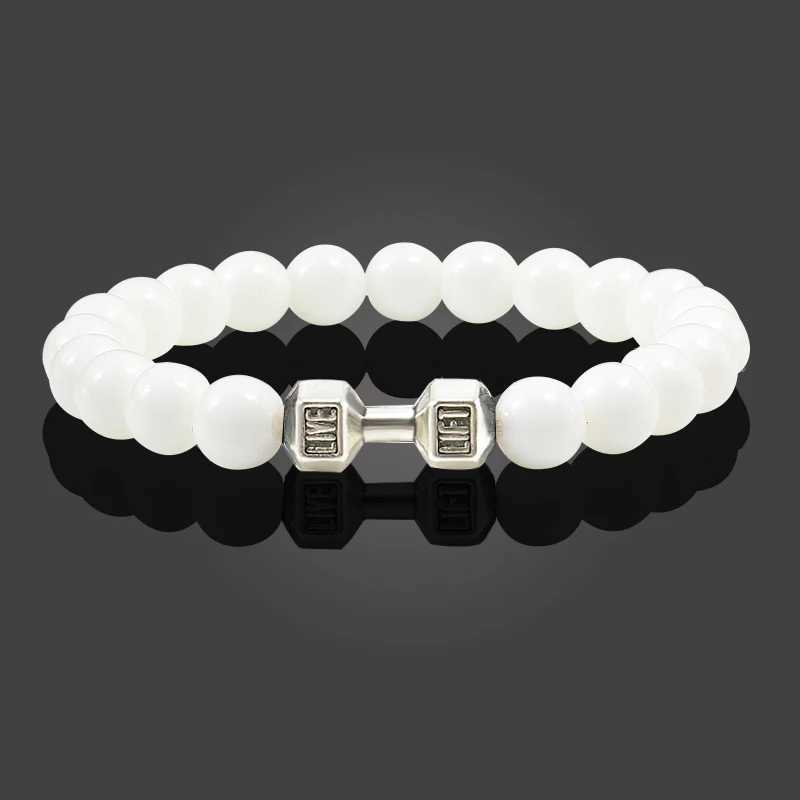 3 pure white ripple natural stone bracelets suitable for female charm beads handmade for men elastic rope bracelets dumbbell bracelets W240913