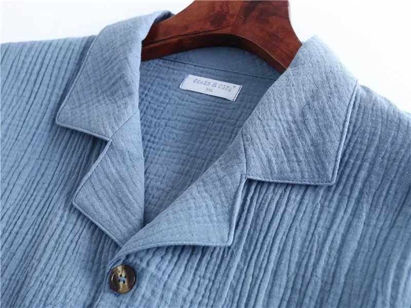 Spring New Products Mens Water Texture Crepe Gauze Suit Collar Pajamas Solid Color Button Home Set Qualities Mens Lounge Wear Y240913