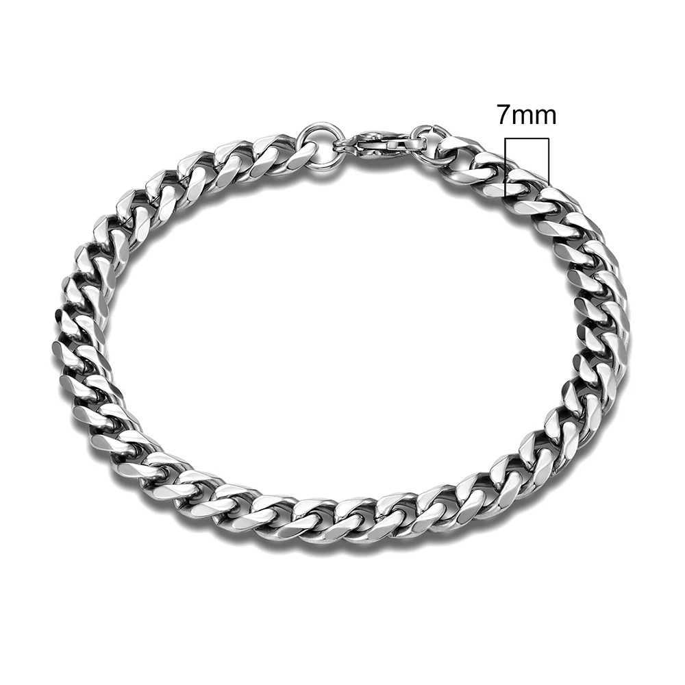 MKENDN 3-11mm Locomotive Men Punk Rock Stainless Steel Curb Cuban Link Chain Silver Color Bracelet For Women Biker JewelryX240913