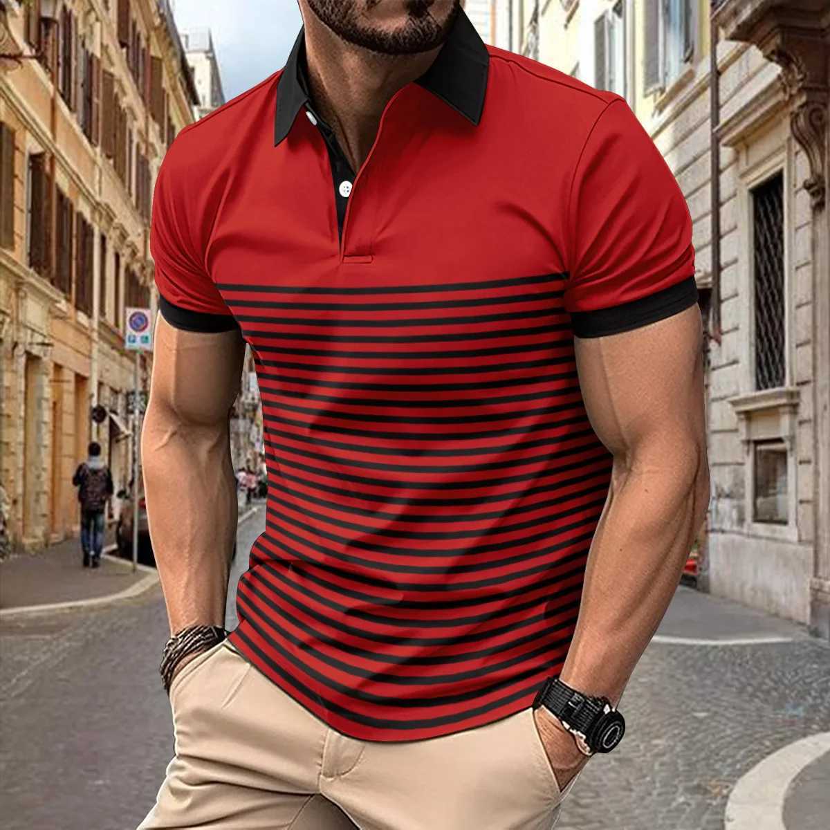 Mens polo shirt Spring and Autumn mens long sleeved lapel button pocket top sports polo shirt loose fit W240913