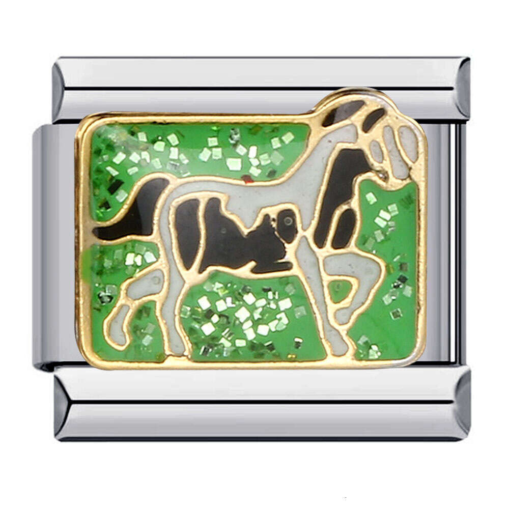 New Titanium Steel Gold Plated Welding Drip Oil DIY Module Italian Charm Bracelet Italian Charm Bracelet Fit 9mm Bracelet Jewelry DIY Making Gifts