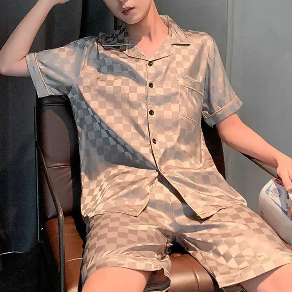 Deep Crotch 2 Pcs/Set Trendy Two Piece Set Men Summer Nighty Suit Thin Summer Pajamas Set Single-breasted Men Clothes Y240913