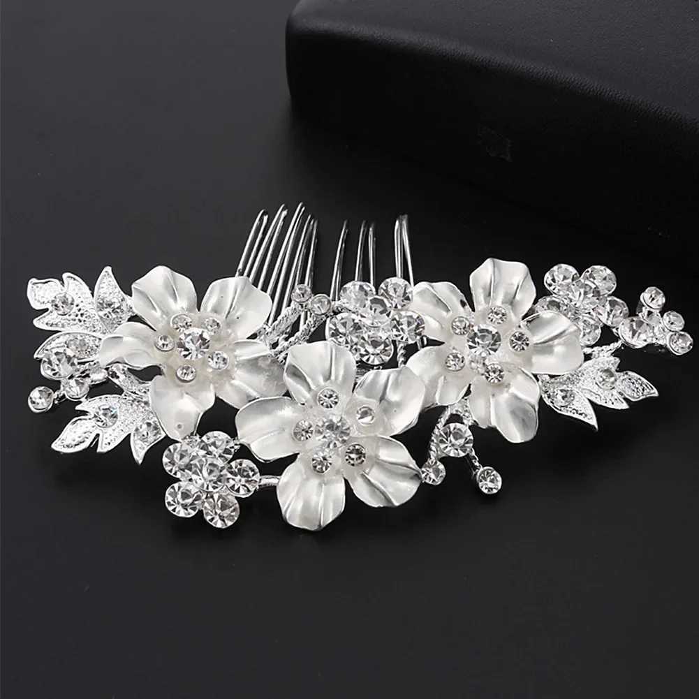 Fashionable Alloy Flower Bride Hair Comb Classic Wedding Dress Hair Headgear Rhinestone Enamel Hair Accessori for Bridal JewelryX240913