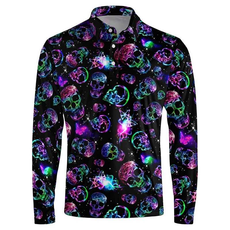 Latest interesting 3D pattern graphic printing rotating long sleeved polo shirt mens clothing high-quality mens casual shirt top T-shirt W240913