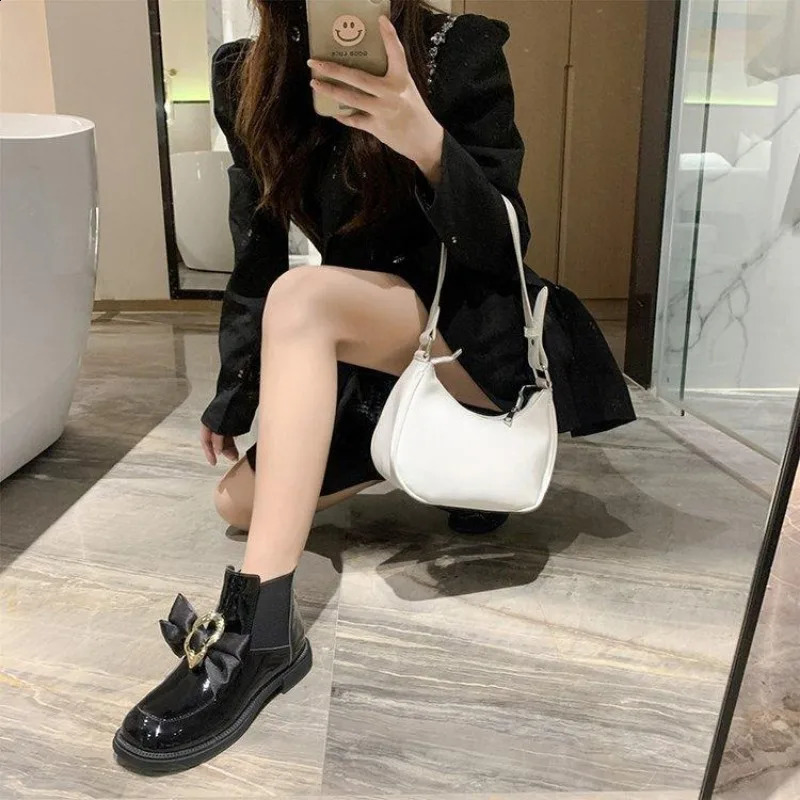 Cute Short Shoes for Women Sock Leather Kawaii Black Footwear Elegant with Medium Heels Female Ankle Boots Booties Work Y2k 241010
