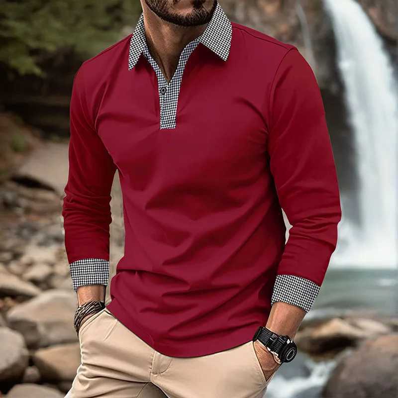 Spring and Autumn Mens Polo Shirt European and American Office Fashion Flip Collar T-shirt Mens Breathable Leisure Long SleeveX240912