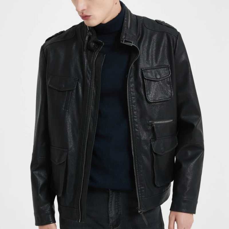 Mens PU Leather Jacket Fashion City Imitation Leather Business Leisure Business Motorcycle Jacket M-4XL HandsomeX240913