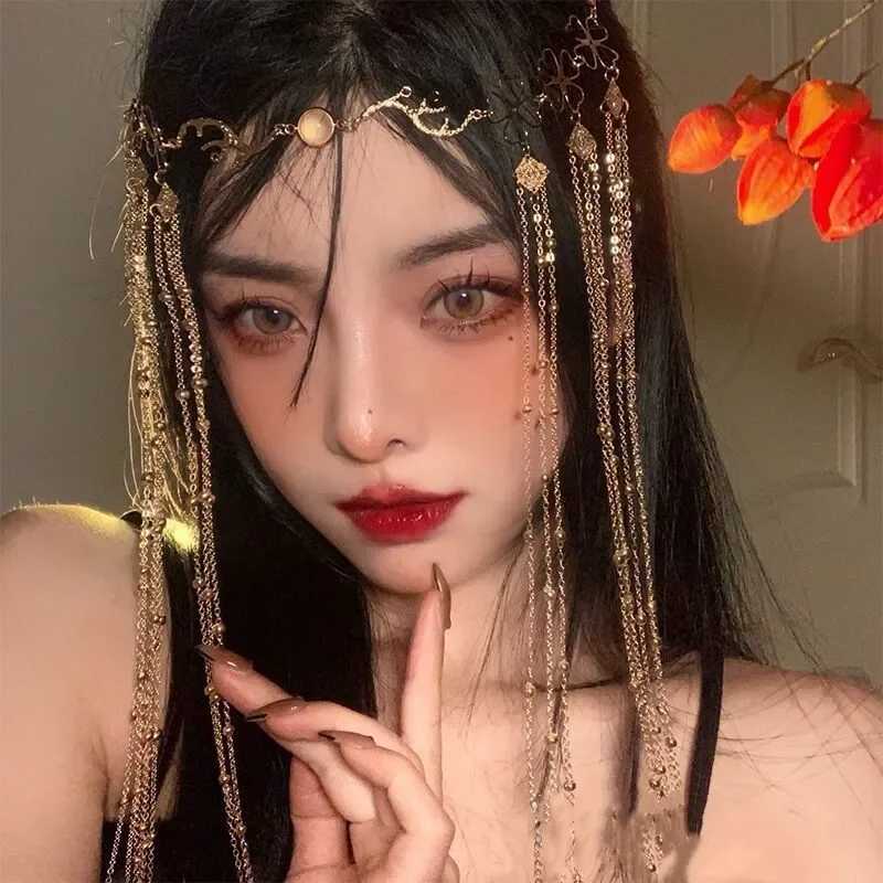 1PC Fashion Shiny Head Chain Rhinestone Long Tassel Hair Ornament Water Drop Crystal Retro Hairpin Womens Bridal Hair OrnamentX240913