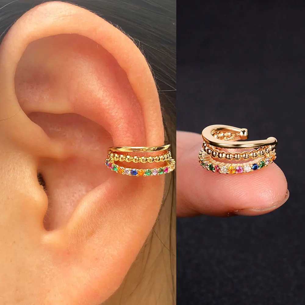 1Pcs Fashion Shiny Zircon Ear Cuff Gold Silver Color Clip On Earrings For Women Without Piercing Jewelry Boucle doreilleX240913