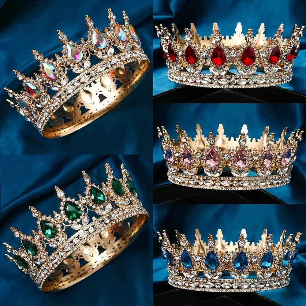 Crystal Vintage Bridal European Princess Tiara Round Baroque Pageant Crowns Full Crown Queen King Tiara Diadems Hair AccessoriesX240913