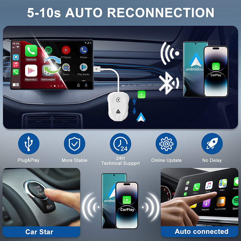 2 in 1 Car Wireless CarPlay Adapter and Wireless Android Auto Adapter, Plug & Play Converts Wired CarPlay to Wireless CarPlay Fit for Cars