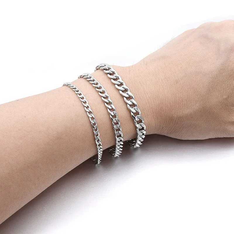 Fashion Stainless Steel Men Curb Cuban Chain Bracelet Women Bracelet On Hand For Couple Unisex Wrist Hand Jewelry Gift PartyX2409