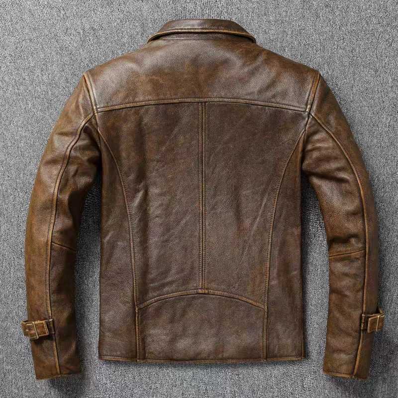 Mens Genuine Leather Jacket Natural Cowhide Hunting Jacket First Layer Cowhide American Retro Motorcycle Jacket Short JacketX240913