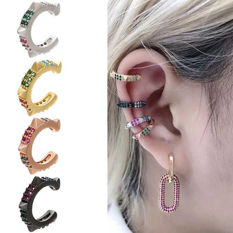 Single One Ear Clip on Earrings Cuff Star Heart Rivet Rainbow CZ Gold Silver Color Earring Jewelry Aretes Non Pierced EaringX240913