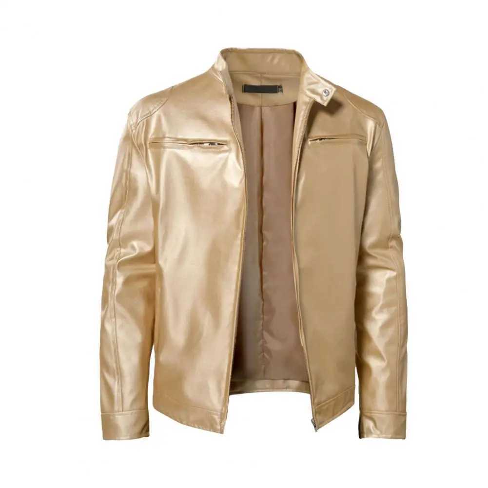 Shiny Gold Leather Jackets For Men Night Club 2024 Mens Fashion Leather Jacket Anti-Wind Motorcycle Hip Hop CoatX240913