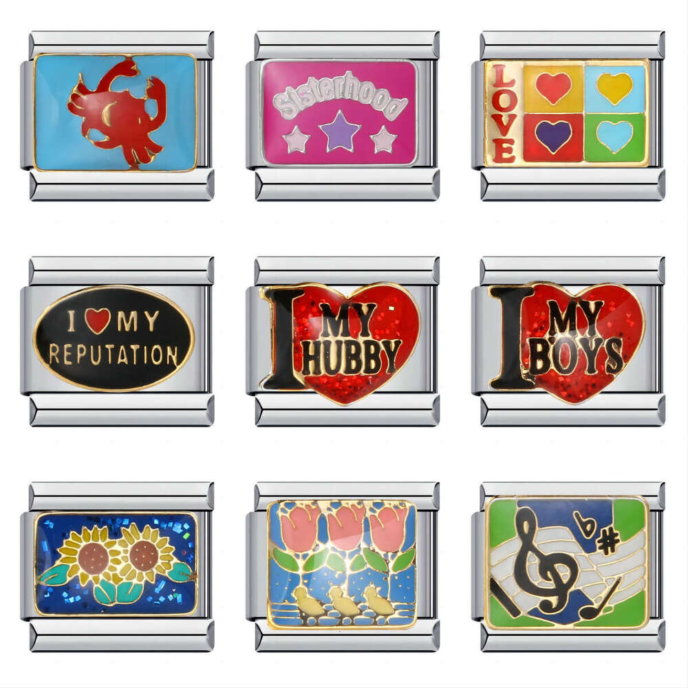 Icon Titanium Steel Gold Plated Enamel Cartoon DIY Beads Italian Charm Bracelet Italian Charm Links Stainless Steel Fit 9mm Bracelet Jewelry DIY Makin